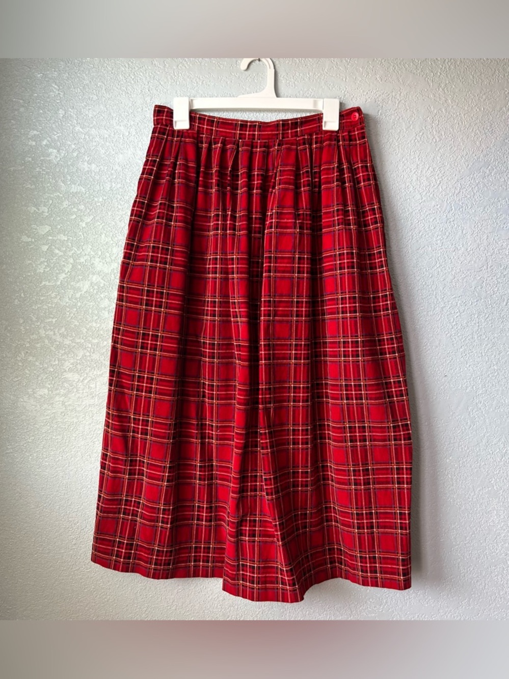Vintage Red Plaid Cotton Maxi Skirt 90s Preppy Tartan Cottagecore Chic Size M